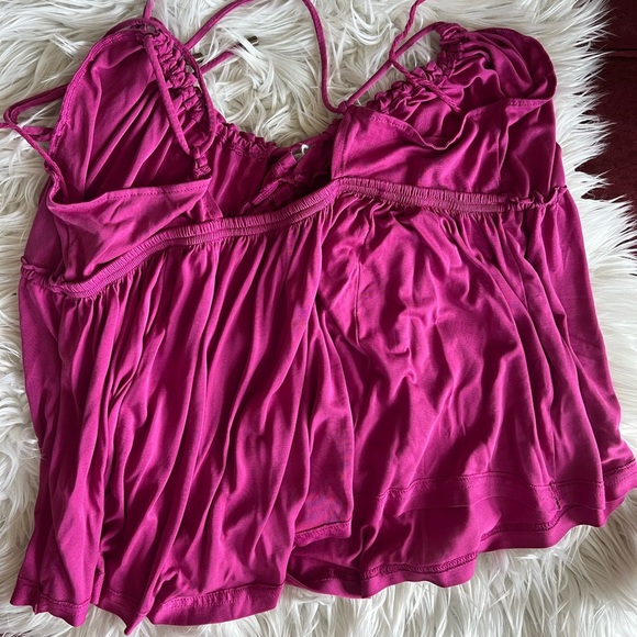Free People Ruched Magenta Halter Top – Size M, Soft Jersey Knit Boho Cami - Picture 11 of 14